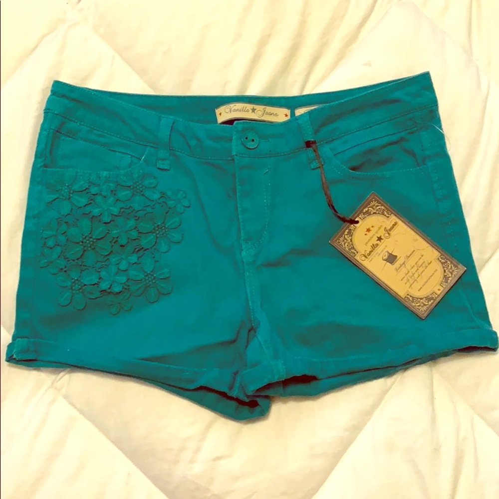 Turquoise/green jean shorts
